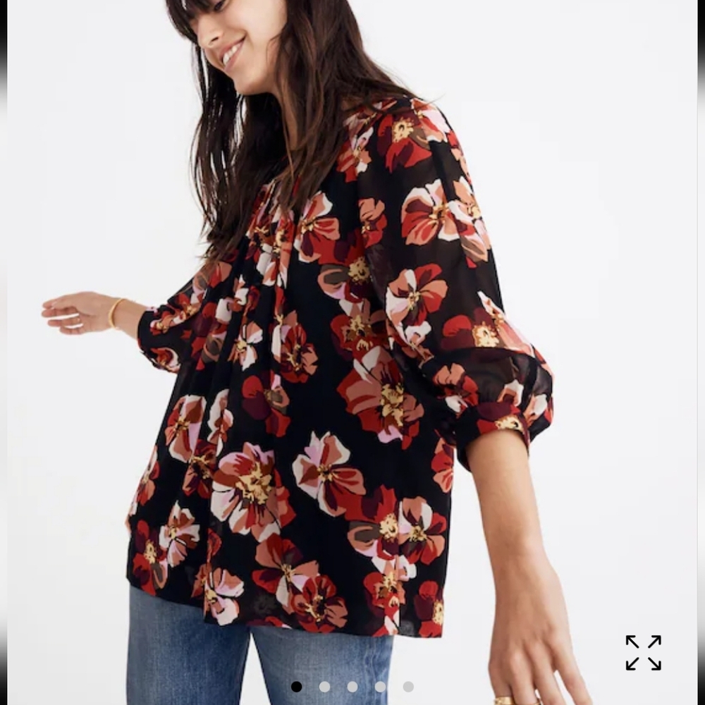 Madewell Boho Floral Top Lined Semi Sheer Sleeve French Rose Size Medium